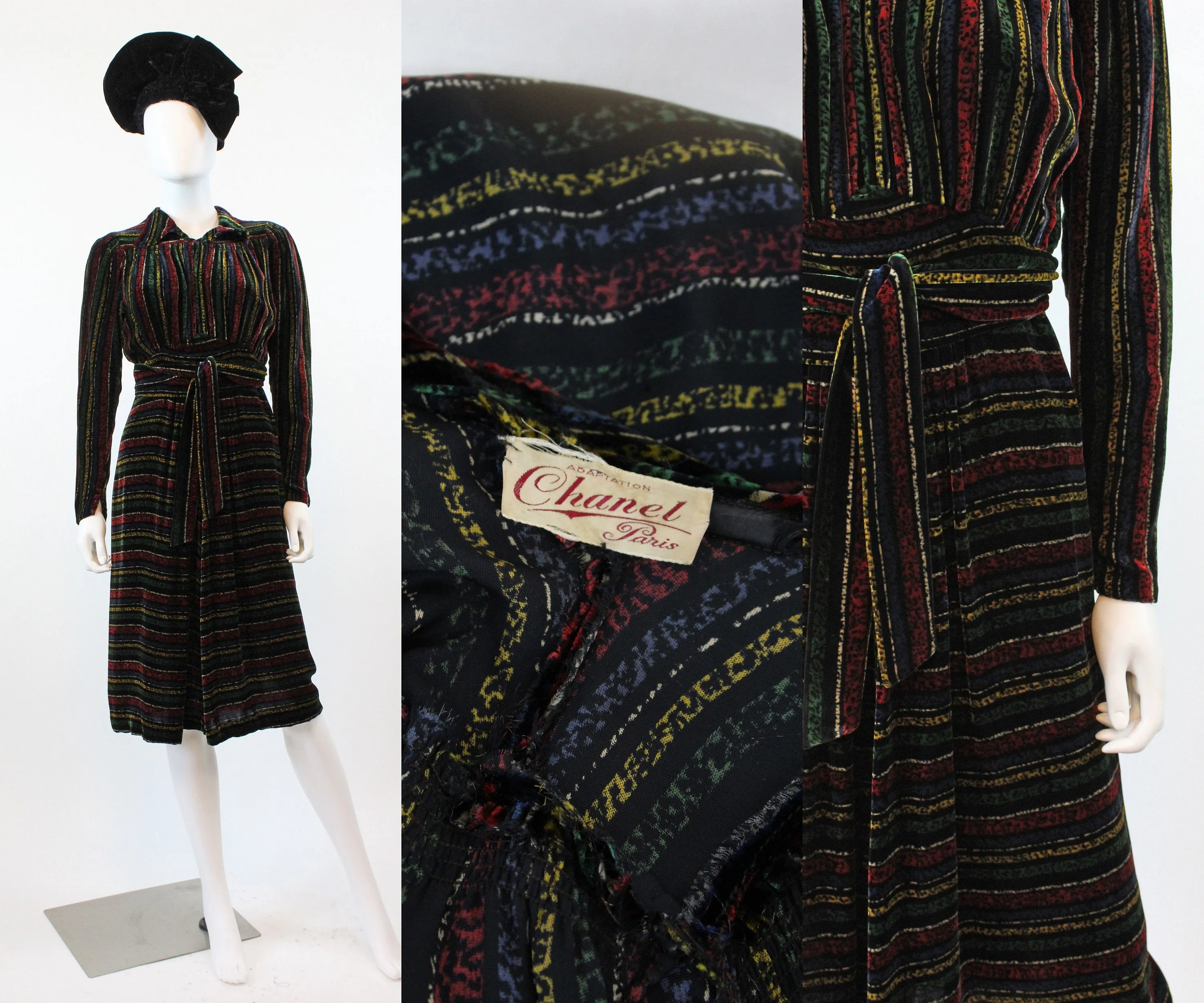 1930s 1940s CHANEL adaptation SILK velvet dress small | new fall