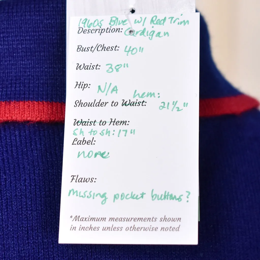 1960s Blue with Red Trim Cardigan
