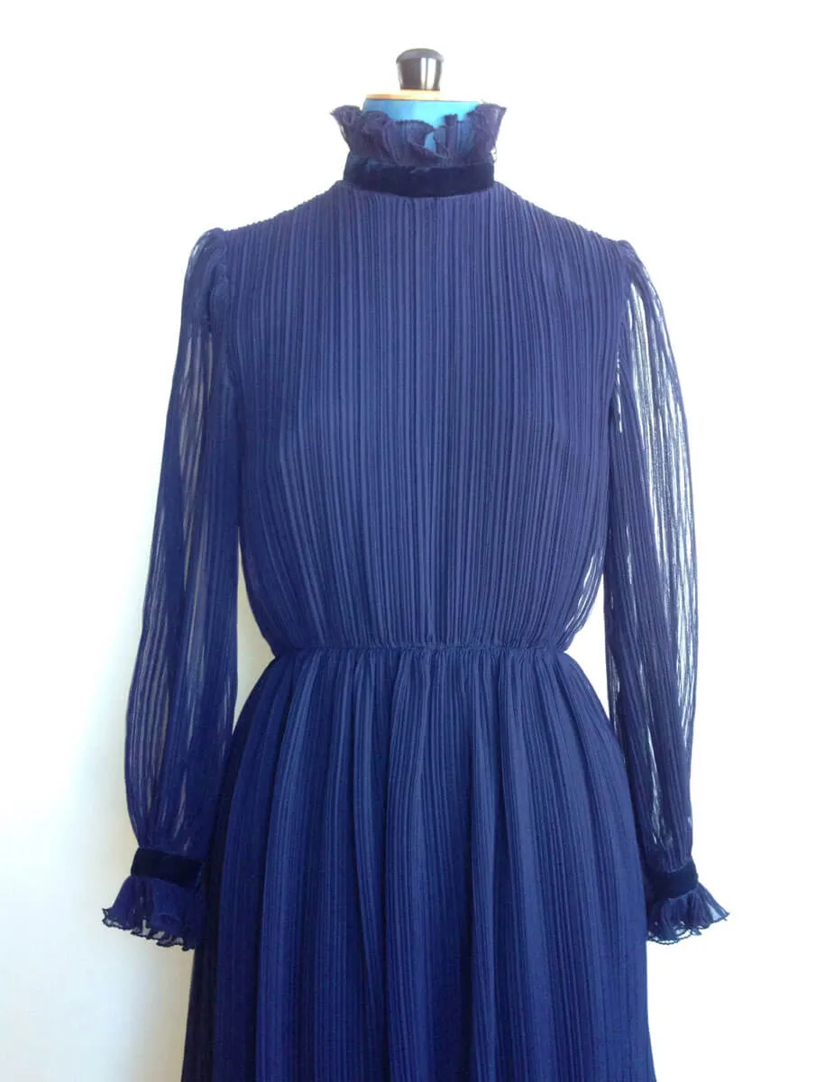 1960s Cocktail Dress Navy Chiffon Ruffles