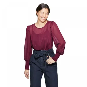 A New Day Women's Sheer Striped Smocked Blouse