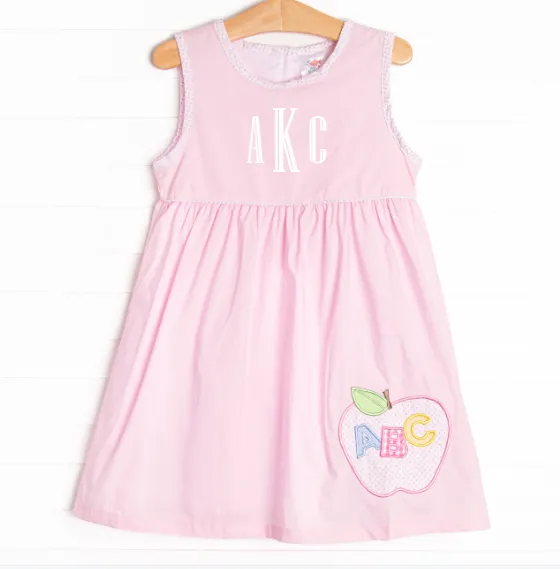 ABC Apple Applique Dress, Pink