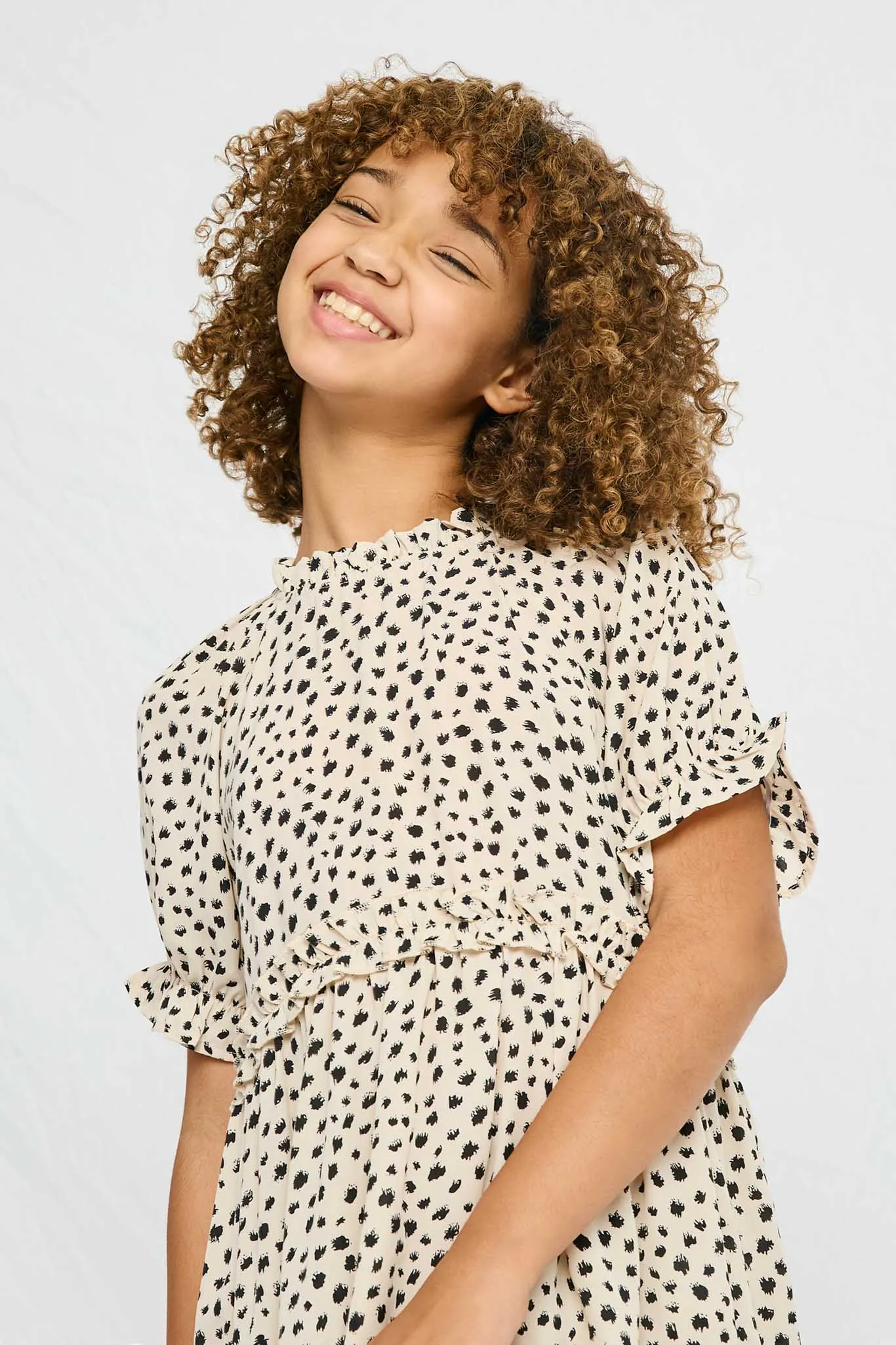 Abstract Dot Ruffle Tiered Dress