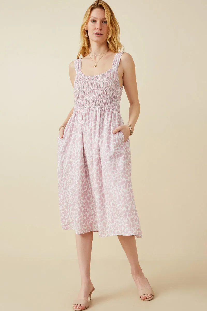 Abstract Polka Dot Print Smocked Tank Dress