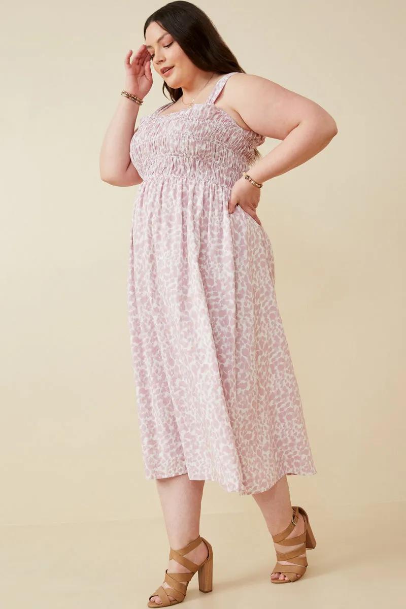 Abstract Polka Dot Print Smocked Tank Dress