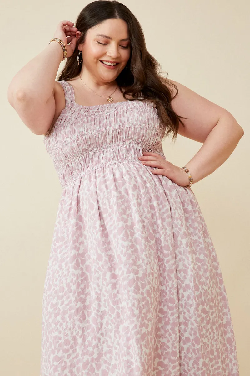 Abstract Polka Dot Print Smocked Tank Dress