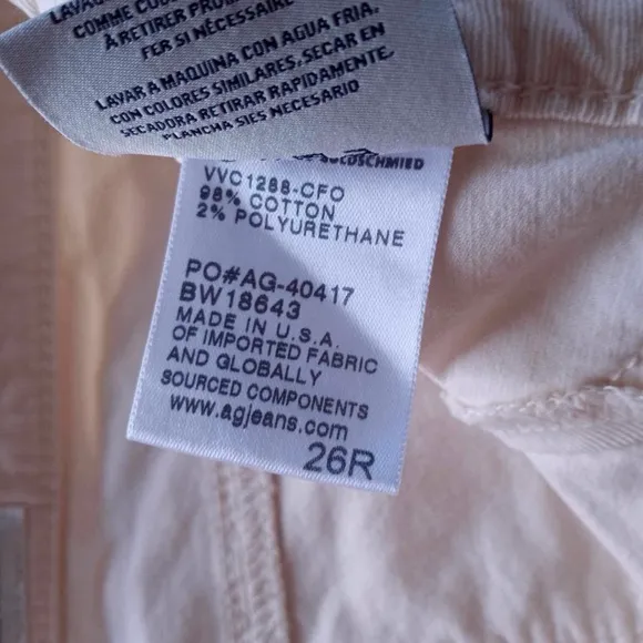 AG Adriano Goldschmied The Legging Ankle Skinny Cream Corduroy Pant Size 26