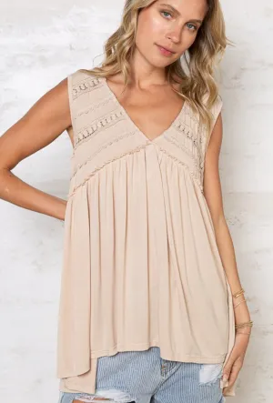 Almond Lace Trim Top