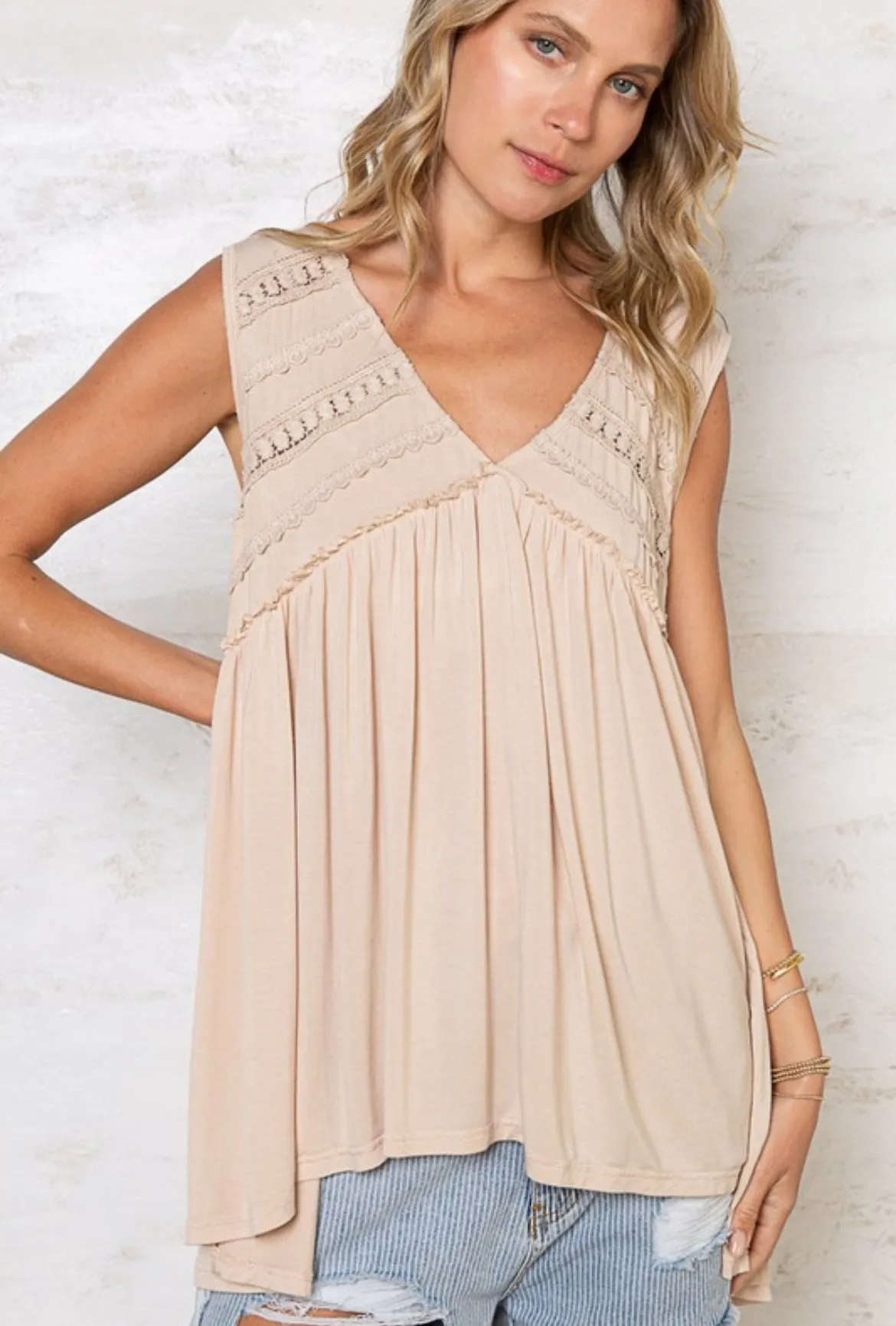 Almond Lace Trim Top