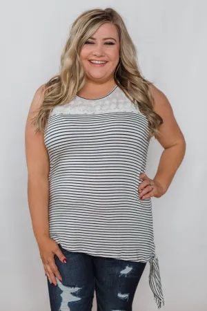 Always More Lace Trimmed Stripe Tank - Ivory & Black