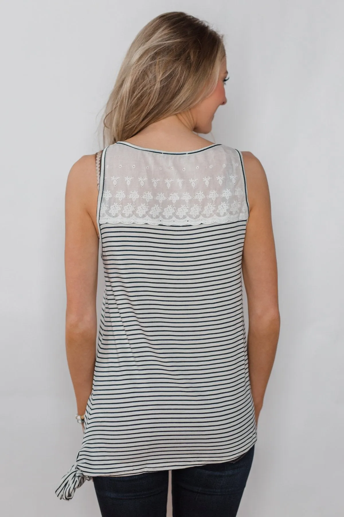 Always More Lace Trimmed Stripe Tank - Ivory & Black