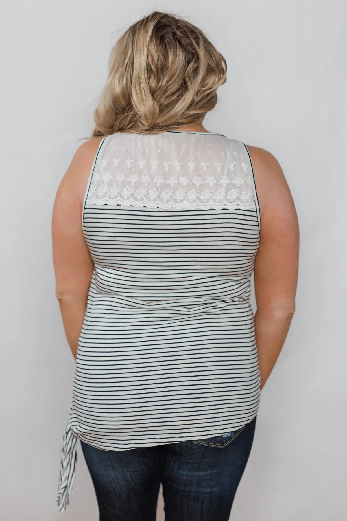 Always More Lace Trimmed Stripe Tank - Ivory & Black