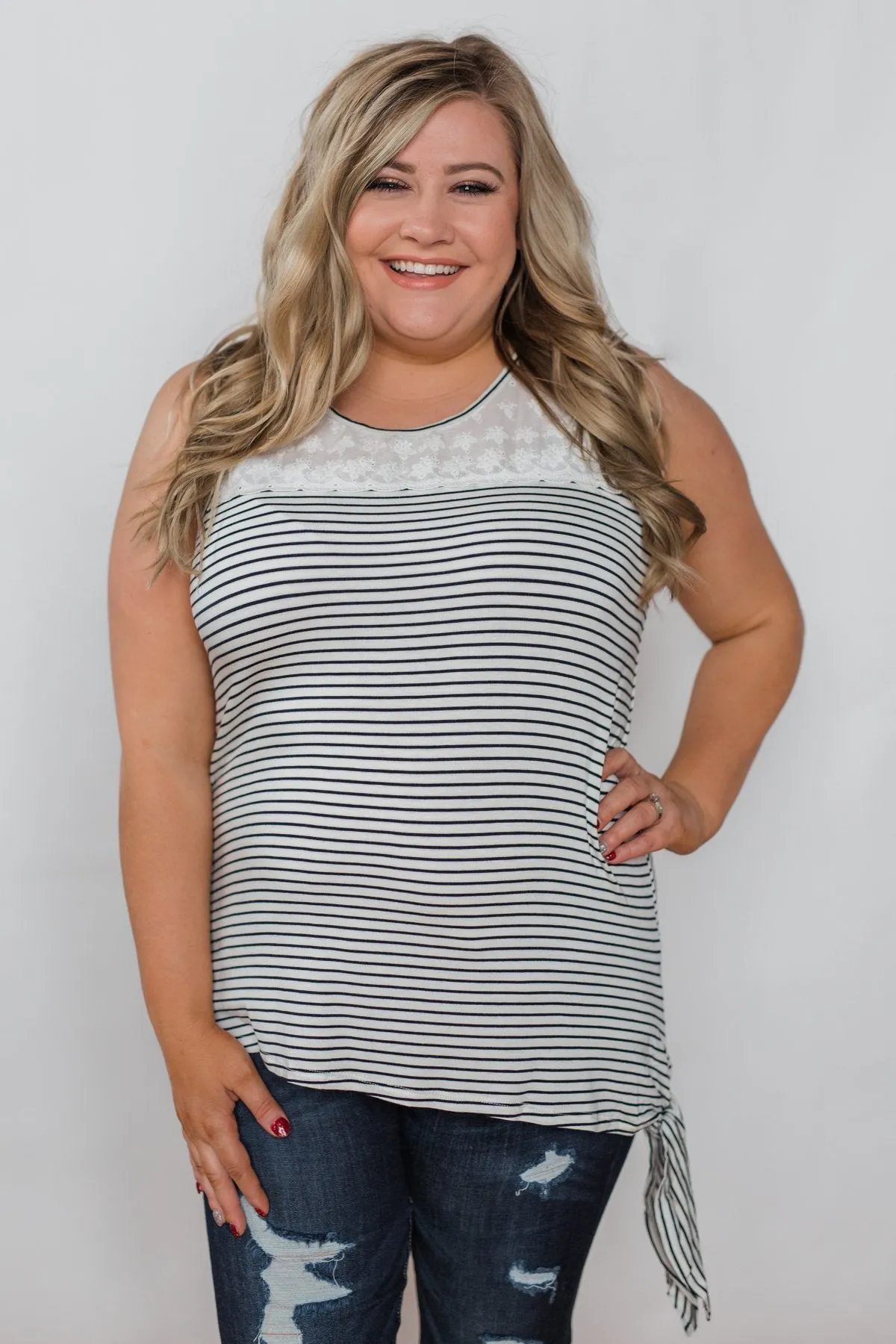 Always More Lace Trimmed Stripe Tank - Ivory & Black