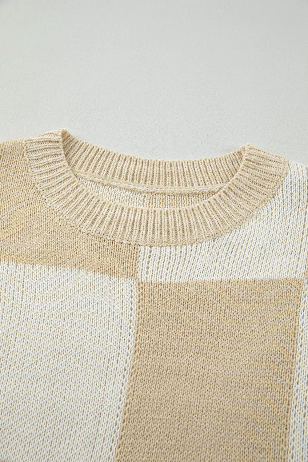 Amber Checkered Round Neck Drop Shoulder Sweater