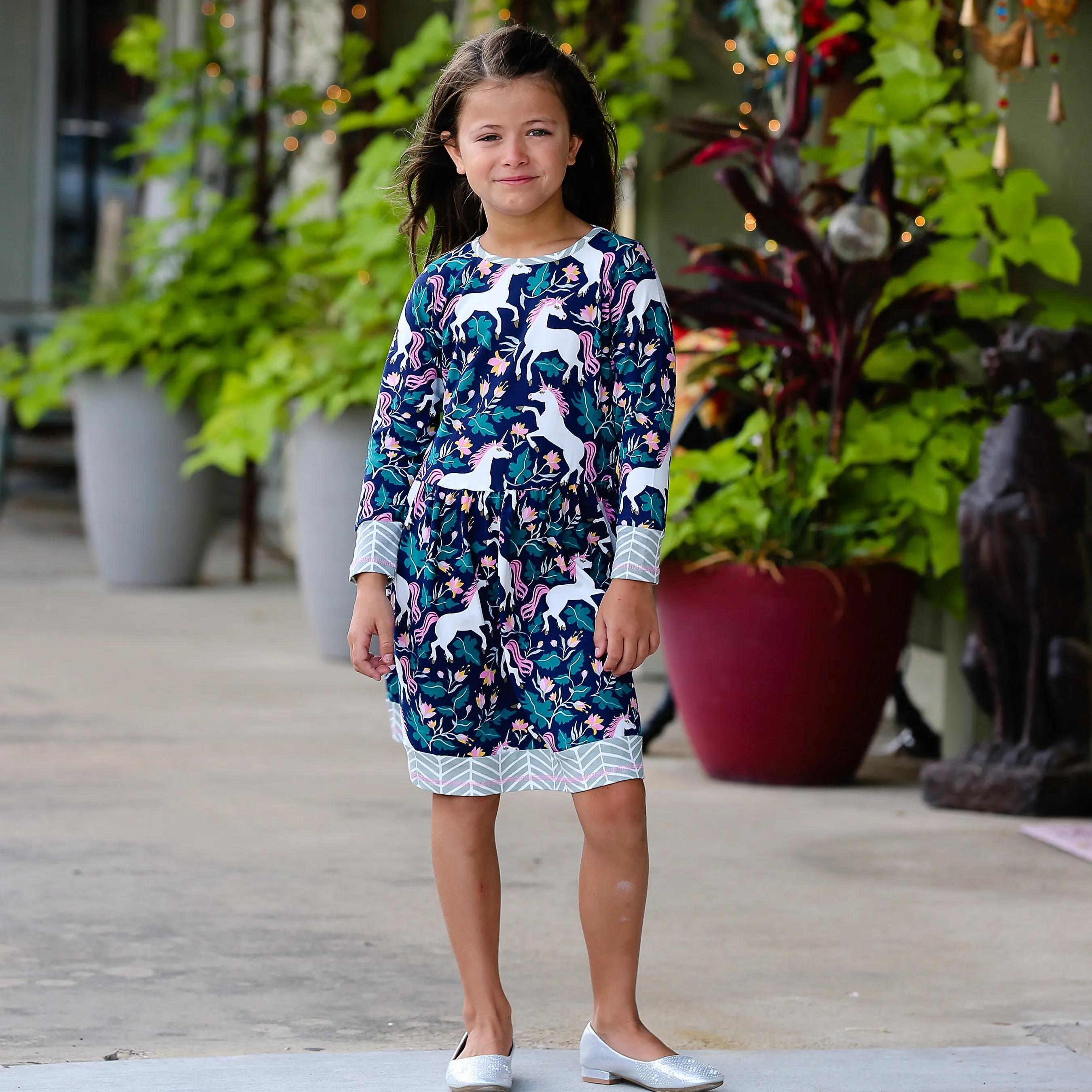 AnnLoren Baby Big Girls Boutique Original Unicorn Polka Dot Cotton Fall Winter Dress