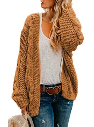 Astylish Chunky Knit Cardigan, Yellow/Brown