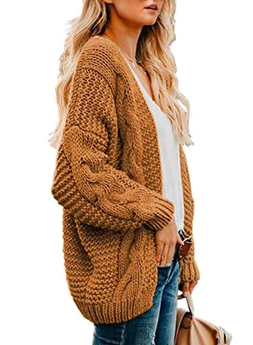 Astylish Chunky Knit Cardigan, Yellow/Brown