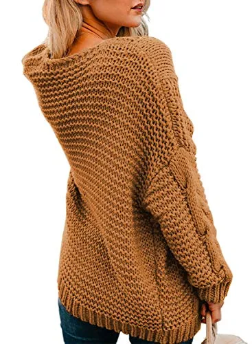 Astylish Chunky Knit Cardigan, Yellow/Brown