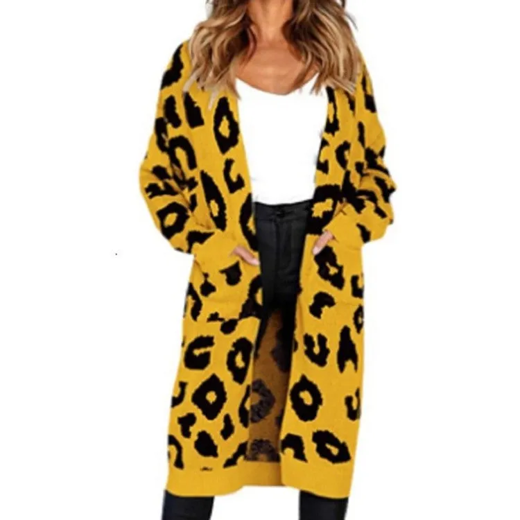 Autumn and Winter! Colorful Leopard Print and Polka Dot Loose Sweater Coat, Knitted Cardigan for Women. C-241031-4