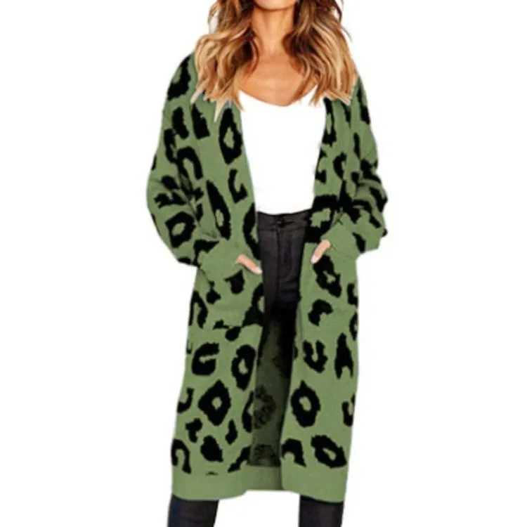 Autumn and Winter! Colorful Leopard Print and Polka Dot Loose Sweater Coat, Knitted Cardigan for Women. C-241031-4