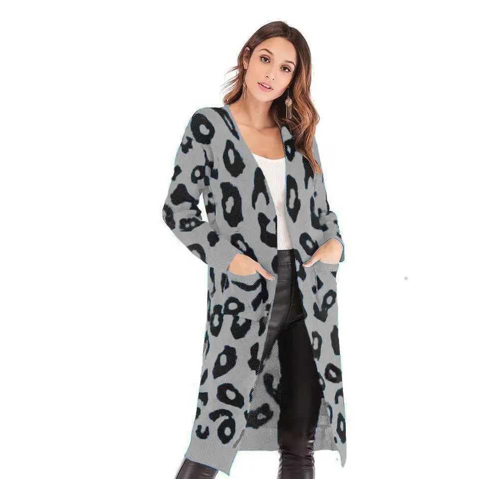 Autumn and Winter! Colorful Leopard Print and Polka Dot Loose Sweater Coat, Knitted Cardigan for Women. C-241031-4