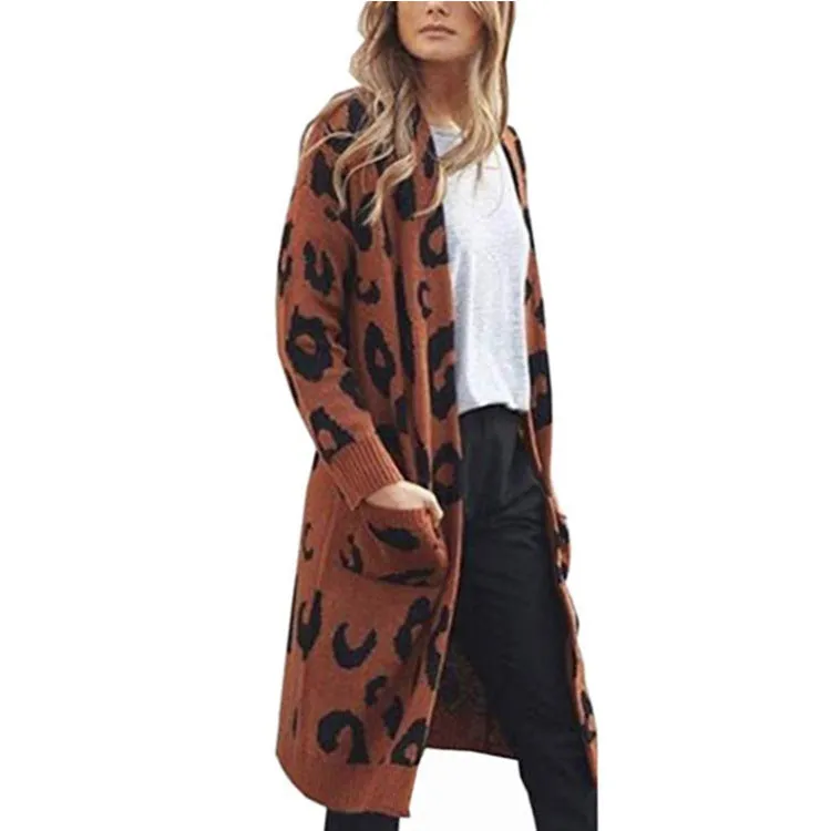 Autumn and Winter! Colorful Leopard Print and Polka Dot Loose Sweater Coat, Knitted Cardigan for Women. C-241031-4