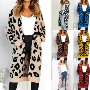 Autumn and Winter! Colorful Leopard Print and Polka Dot Loose Sweater Coat, Knitted Cardigan for Women. C-241031-4