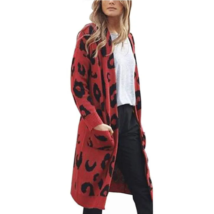 Autumn and Winter! Colorful Leopard Print and Polka Dot Loose Sweater Coat, Knitted Cardigan for Women. C-241031-4