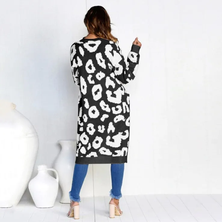 Autumn and Winter! Colorful Leopard Print and Polka Dot Loose Sweater Coat, Knitted Cardigan for Women. C-241031-4