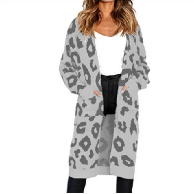 Autumn and Winter! Colorful Leopard Print and Polka Dot Loose Sweater Coat, Knitted Cardigan for Women. C-241031-4