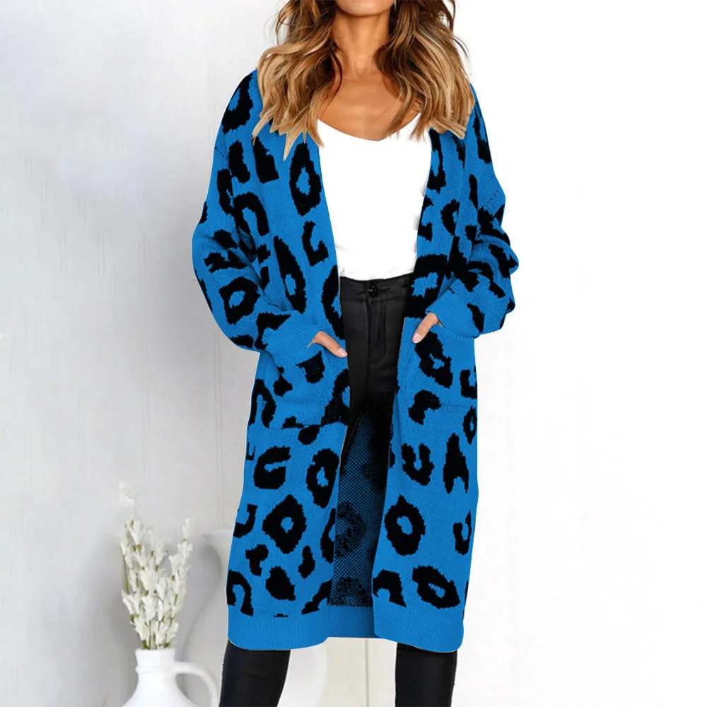 Autumn and Winter! Colorful Leopard Print and Polka Dot Loose Sweater Coat, Knitted Cardigan for Women. C-241031-4