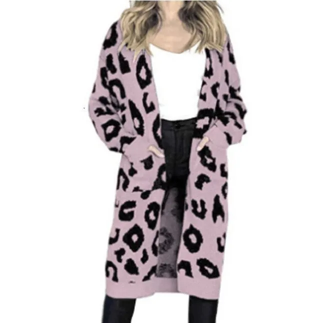 Autumn and Winter! Colorful Leopard Print and Polka Dot Loose Sweater Coat, Knitted Cardigan for Women. C-241031-4