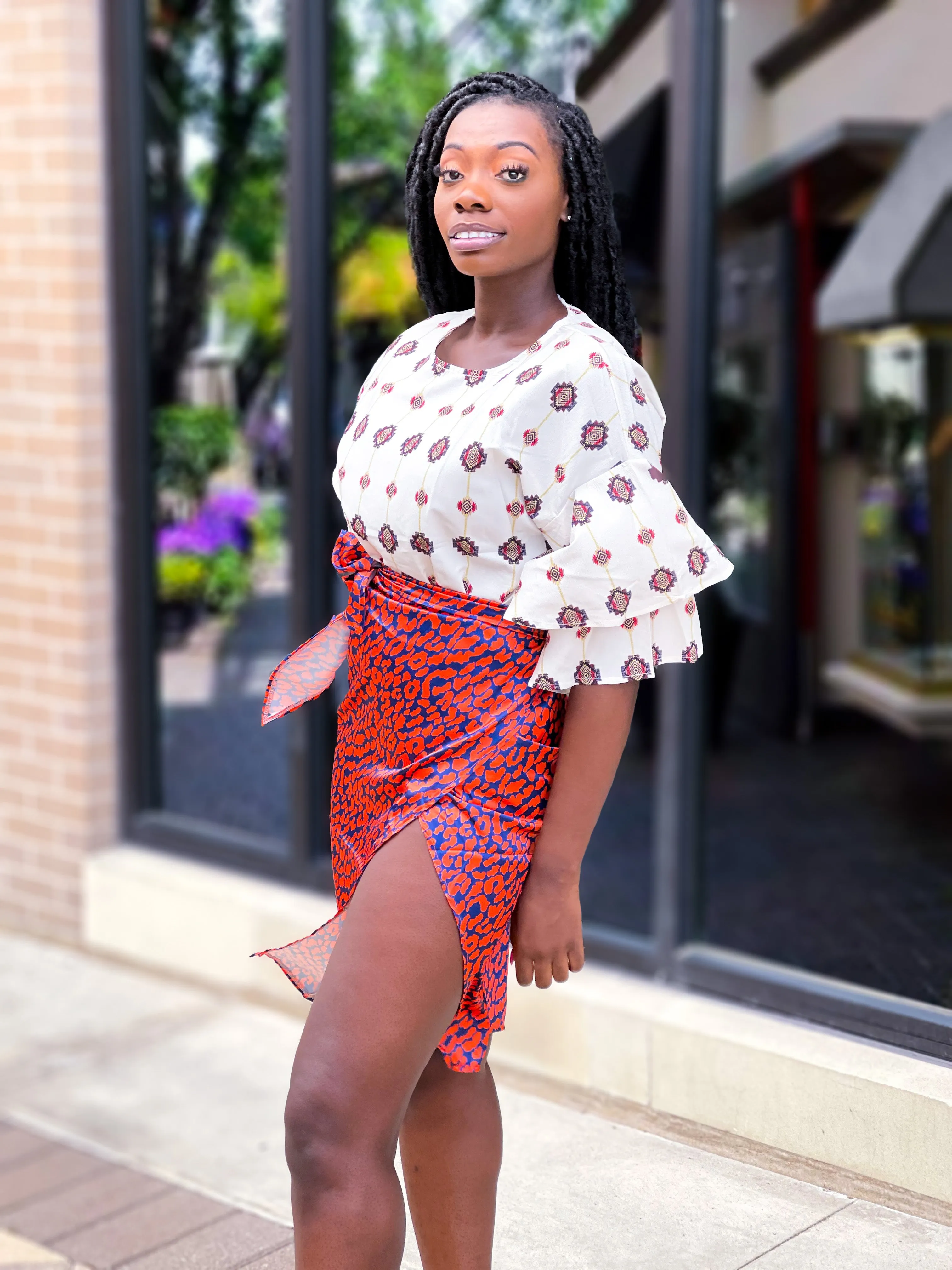 Aztec Print Butterfly Sleeve Top