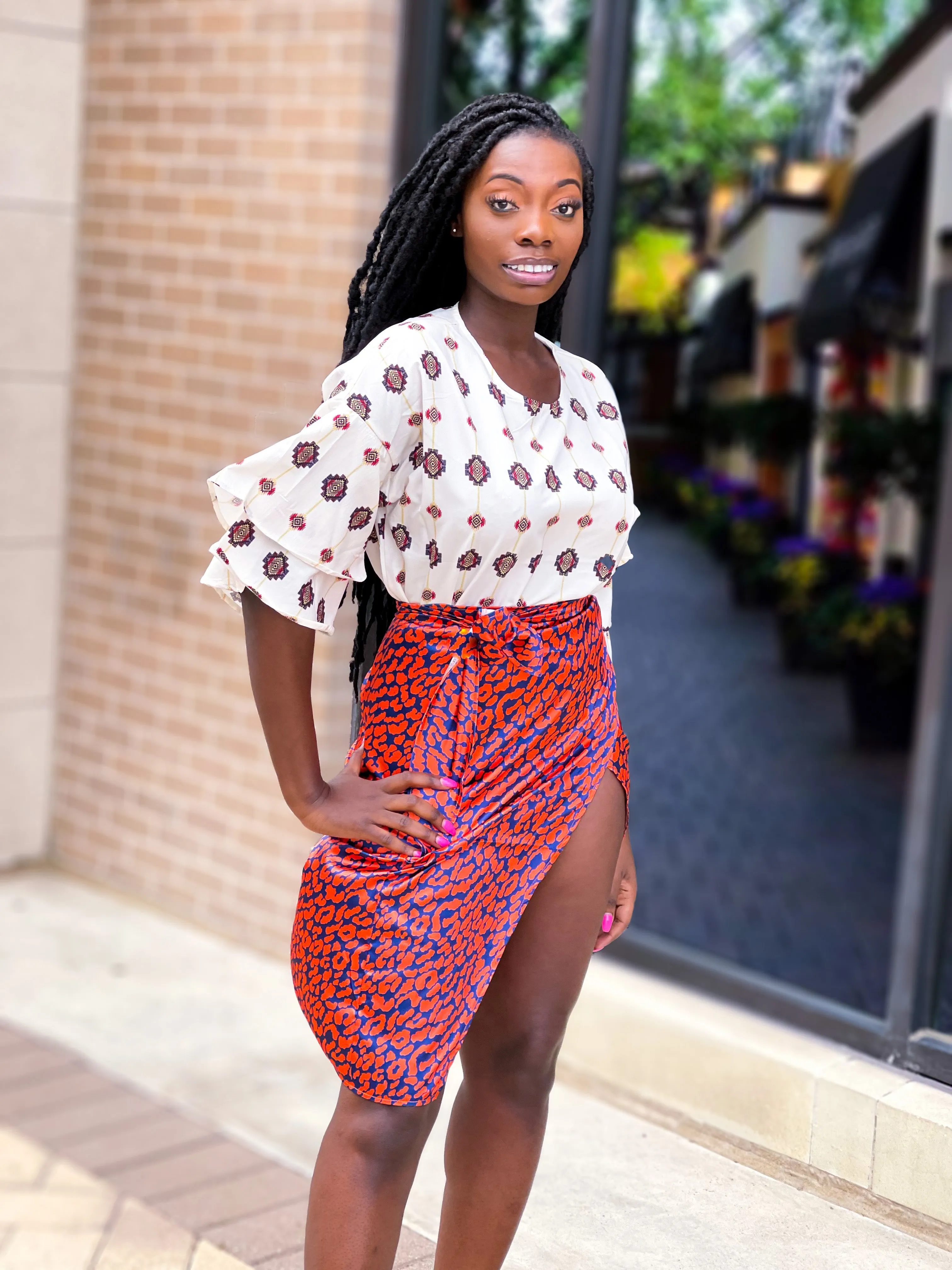 Aztec Print Butterfly Sleeve Top