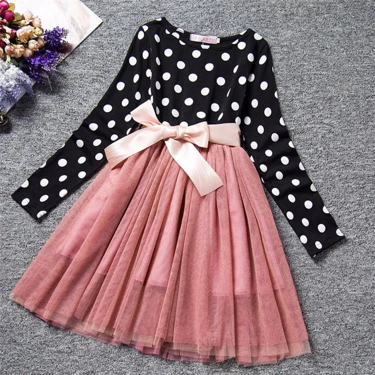 Baby Dress For Girl Long Sleeve Bow Princess Girls School Dresses Polka Dot Toddler Girls Clothes Baby Clothing