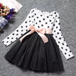 Baby Dress For Girl Long Sleeve Bow Princess Girls School Dresses Polka Dot Toddler Girls Clothes Baby Clothing