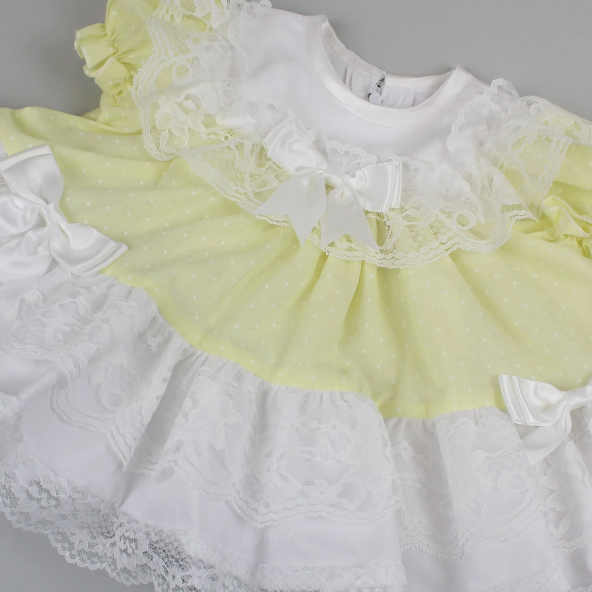 Baby Girl Frilly Puffball Dress - Polka Dot Lemon Yellow
