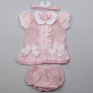 Baby Girls Pink Dress 3 Piece Set - Flowers, Stripes & Polka dots