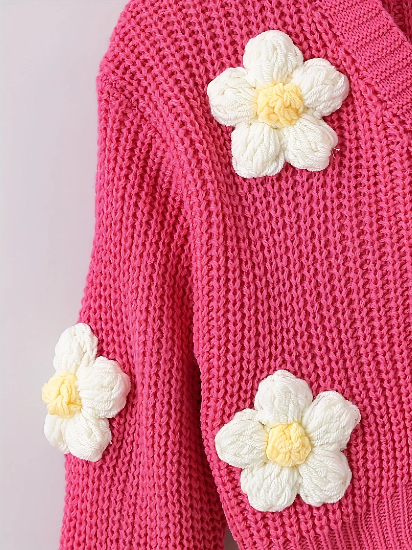 Baby's Flower Decor Knitted Cardigan, Casual Button Front V-neck Sweater, Toddler & Infant Girl's Clothing