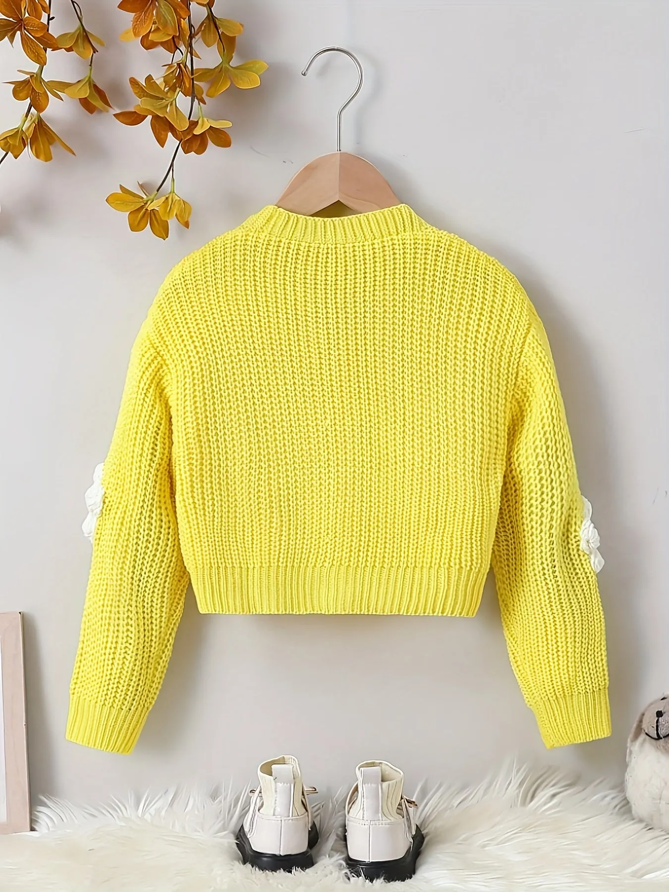 Baby's Flower Decor Knitted Cardigan, Casual Button Front V-neck Sweater, Toddler & Infant Girl's Clothing