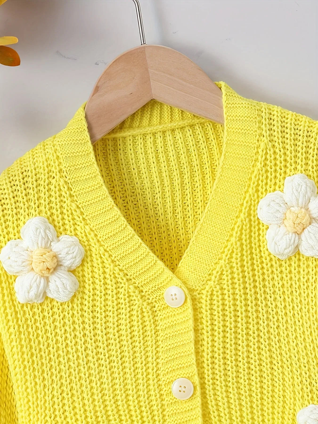 Baby's Flower Decor Knitted Cardigan, Casual Button Front V-neck Sweater, Toddler & Infant Girl's Clothing