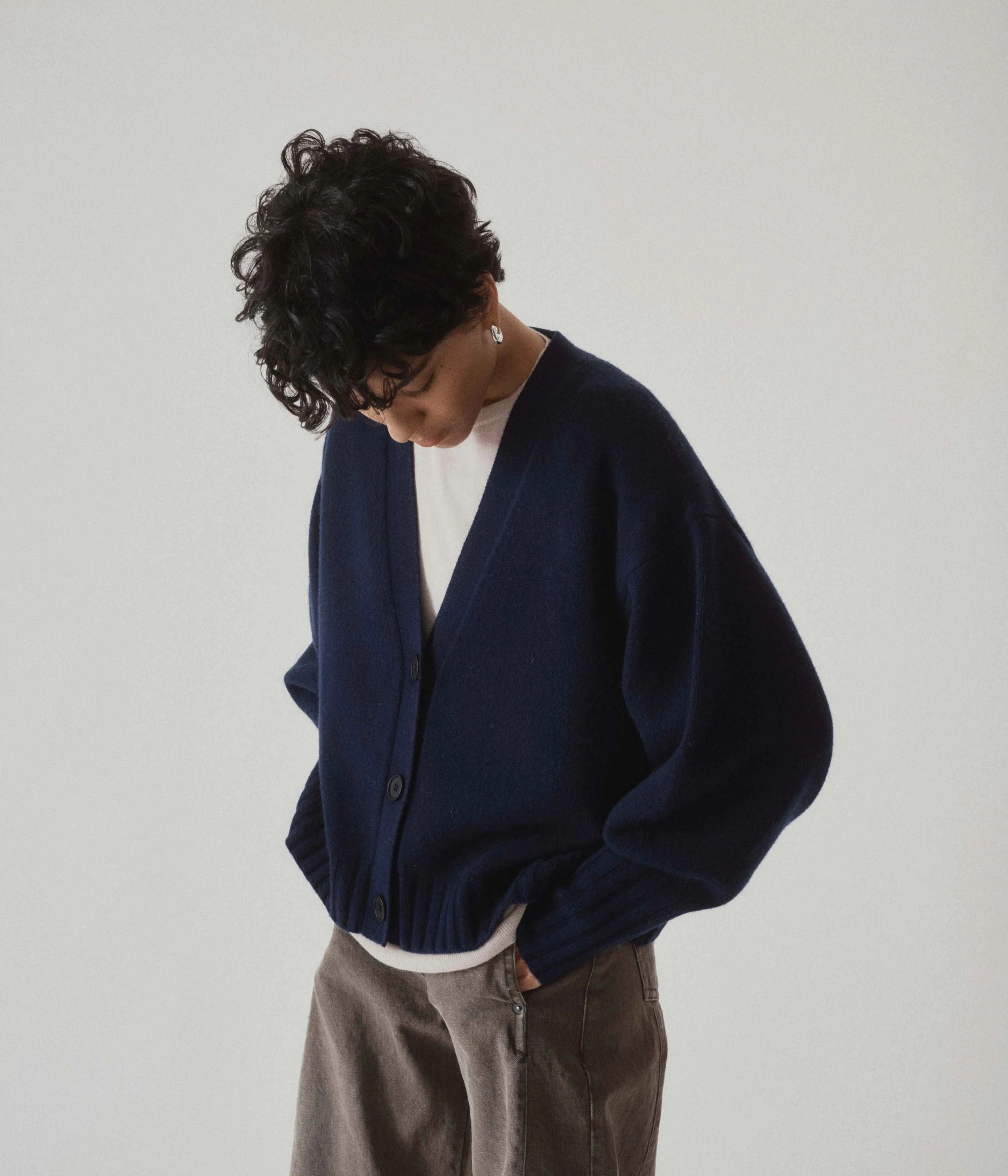 BALLOON SLEEVE CARDIGAN IN INDIGO