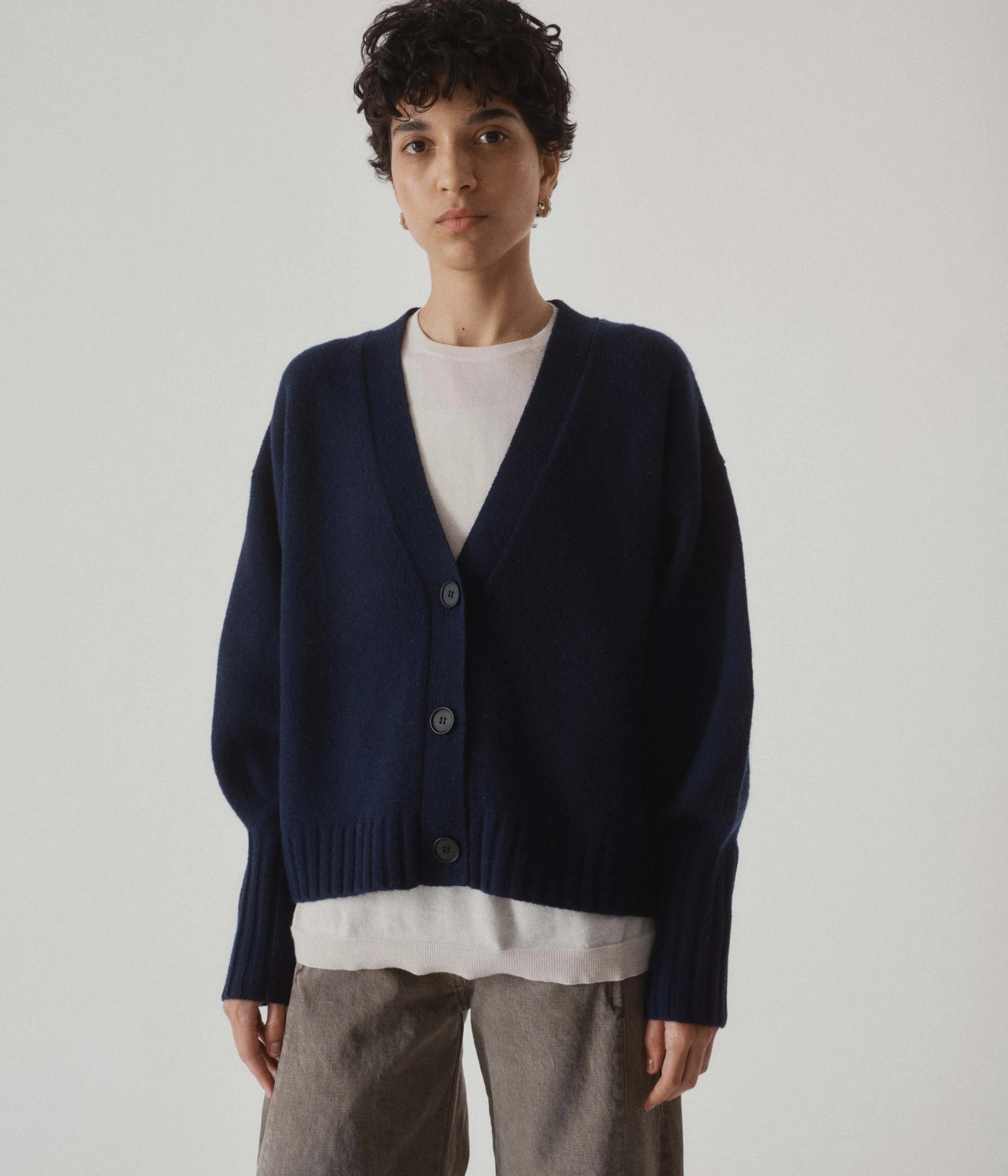 BALLOON SLEEVE CARDIGAN IN INDIGO