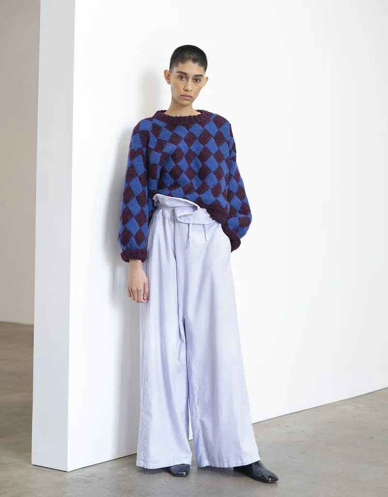 Balloon Sleeve Entrelac, Royal Blue/Mulberry