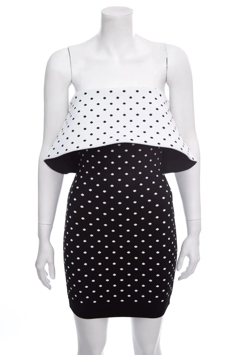 Balmain Black & White Strapless Polka Dot Mini Dress SZ 36