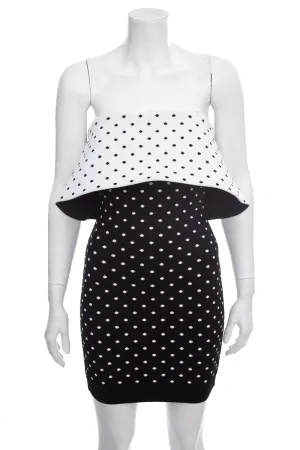 Balmain Black & White Strapless Polka Dot Mini Dress SZ 36