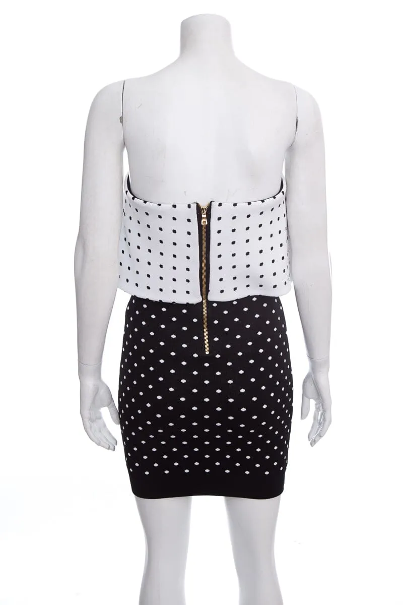 Balmain Black & White Strapless Polka Dot Mini Dress SZ 36