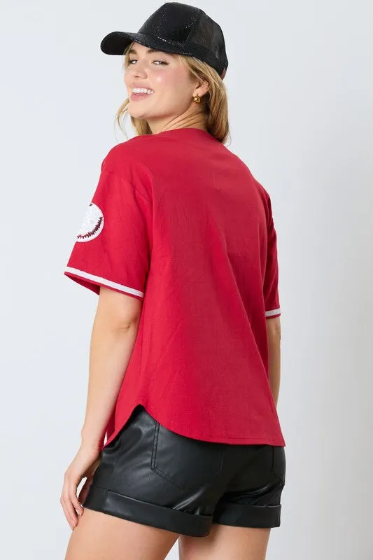 Baseball Sequins Embroidery Top