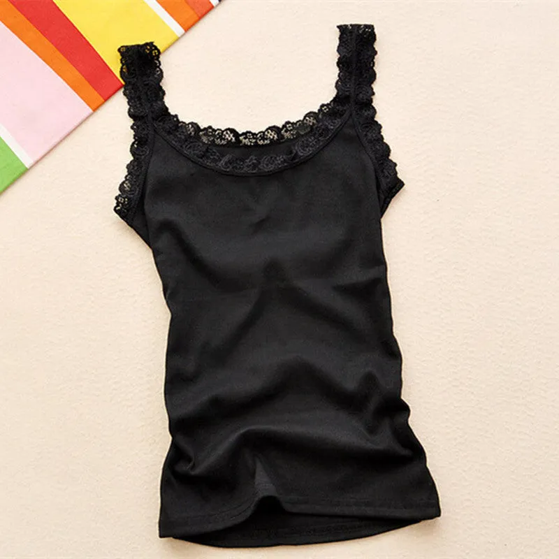 Basic Lace V-neck Vest Women Comfortable Soft Lace Tanks Solid Colot Cotton Lace Tank Top Tunic