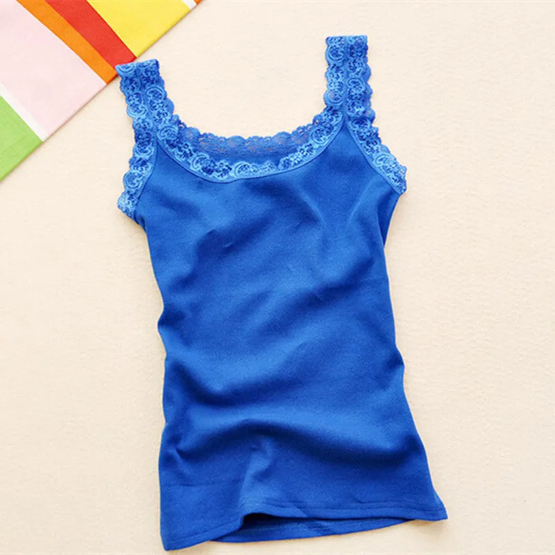 Basic Lace V-neck Vest Women Comfortable Soft Lace Tanks Solid Colot Cotton Lace Tank Top Tunic