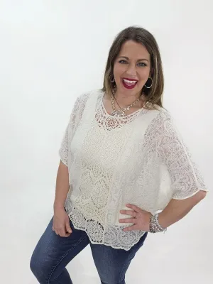 BEIGE ALL OVER LACE DOLMAN TOP